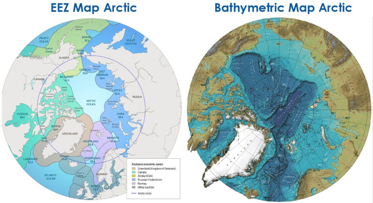 Composite K Hell 2025, SOURCES: https://www.researchgate.net/figure/The-International-Bathymetric-Chart-of-the-Arctic-Ocean-IBCAO-downloadable-as-a_fig2_229020251, https://www.researchgate.net/figure/Exclusive-economic-zones-of-the-coastal-states-in-the-Arctic-IASS-visualisation-based-on_fig1_363653789